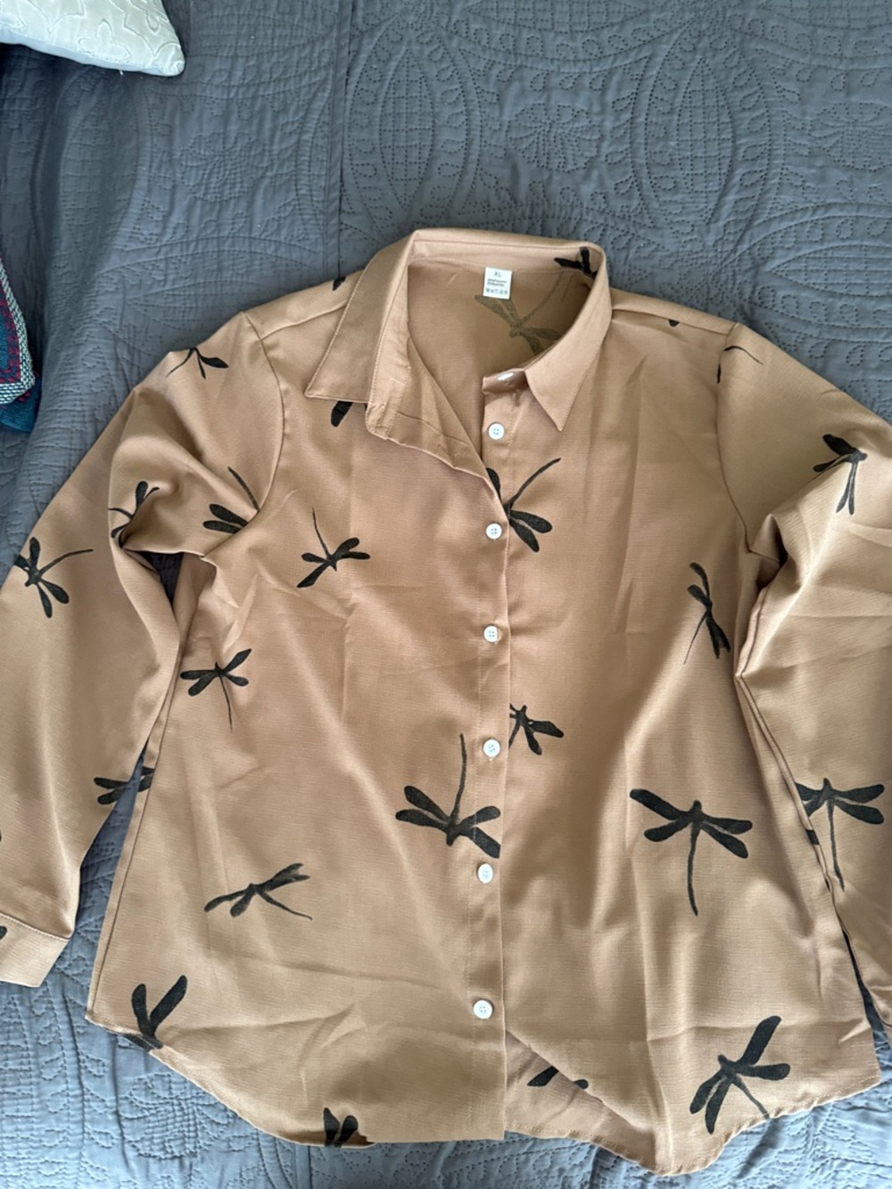 Tan Dragonfly Button-Up Shirt